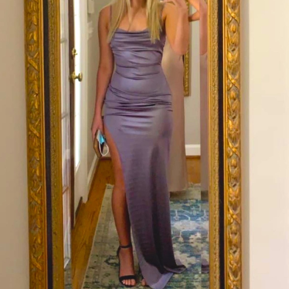 high slit purple bodycon maxi dress